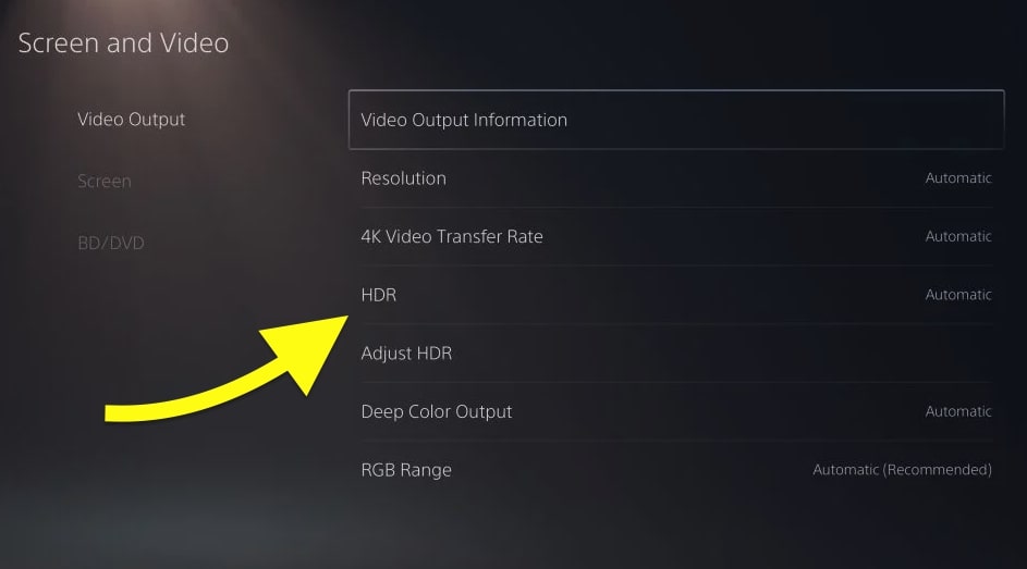 ps5 hdr settings