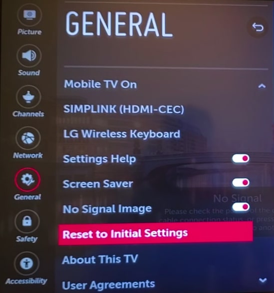 reset lg tv