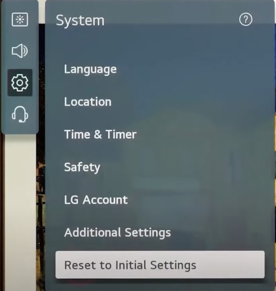 reset to initial settings lg tv