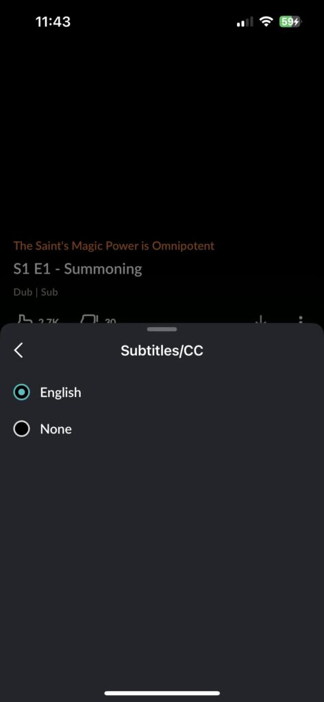 toggle the subtitles on crunchyroll ios app