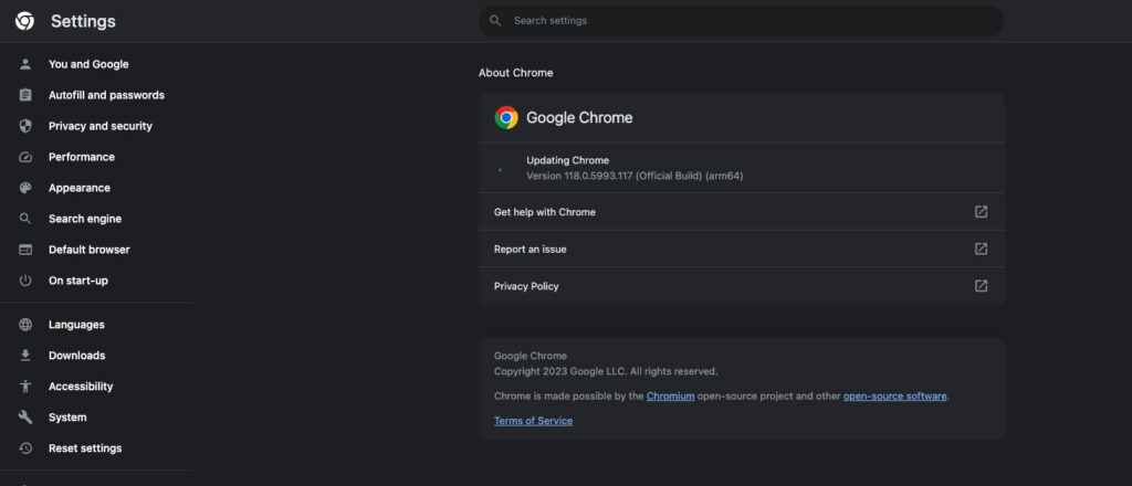 update google chrome