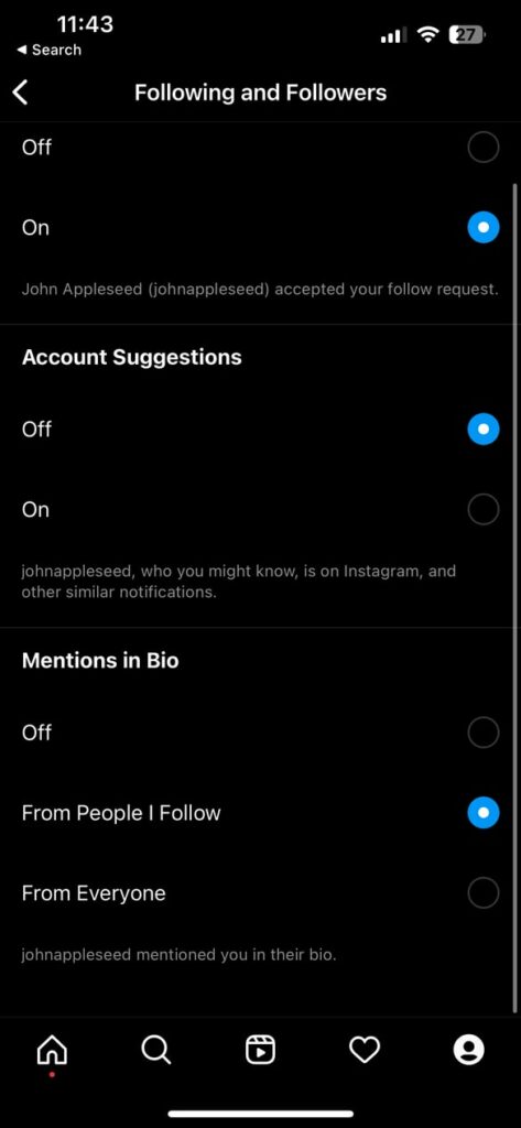 Turn off account suggestion on instagram